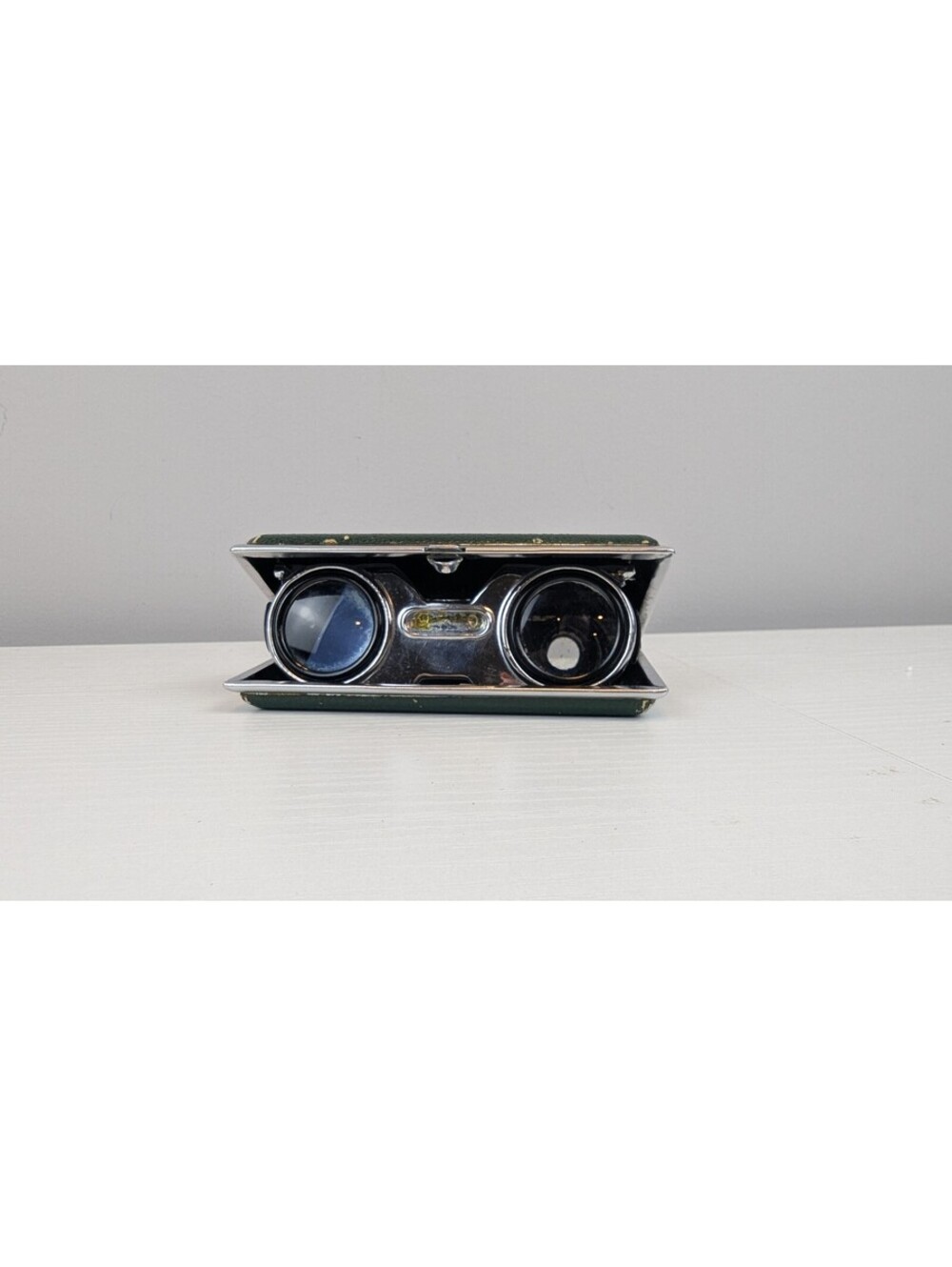 Coated Lens Vintage Folding Binoculars with Green Leather Case Made in Japan